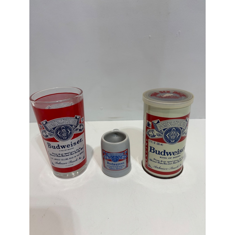 VTG Budweiser Barware Collectibles OS Red White Blue Glass Mini Stein Canister